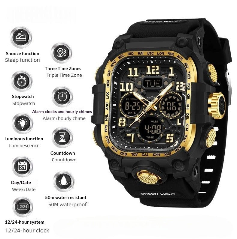 Men's Waterproof Square Digital Sports Watch with Countdown Timer