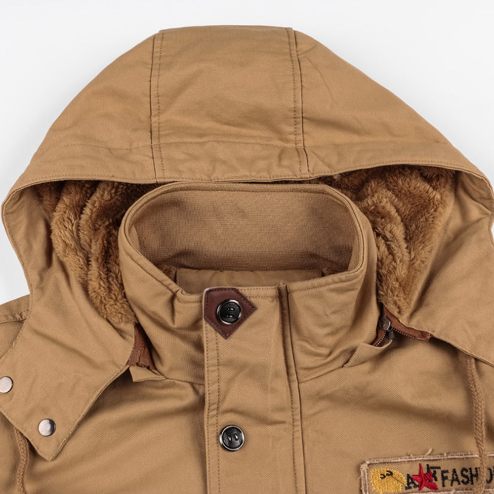 Men's Winter Fleece Hooded Jacket, Warm Thick Outerwear