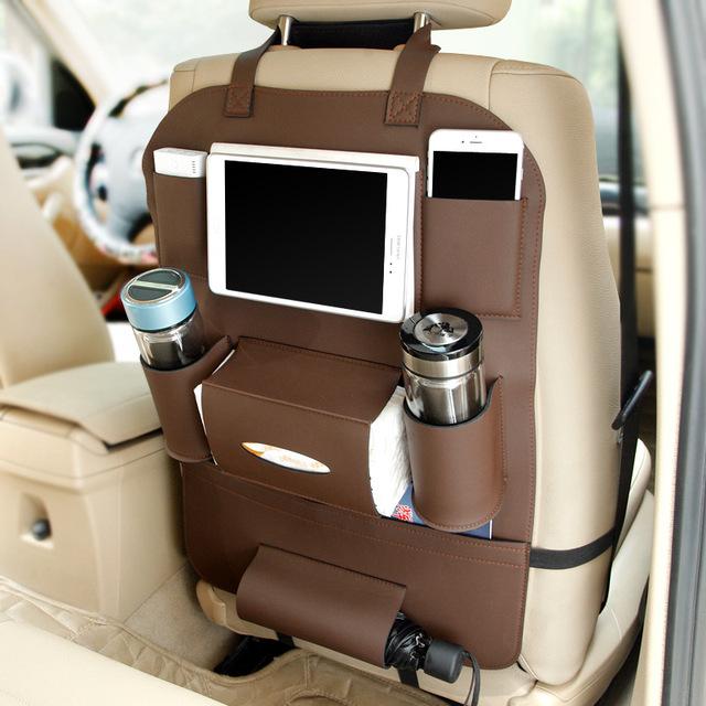 Universal PU Leather Car Seat Back Organiser, 58cm x 41cm Storage