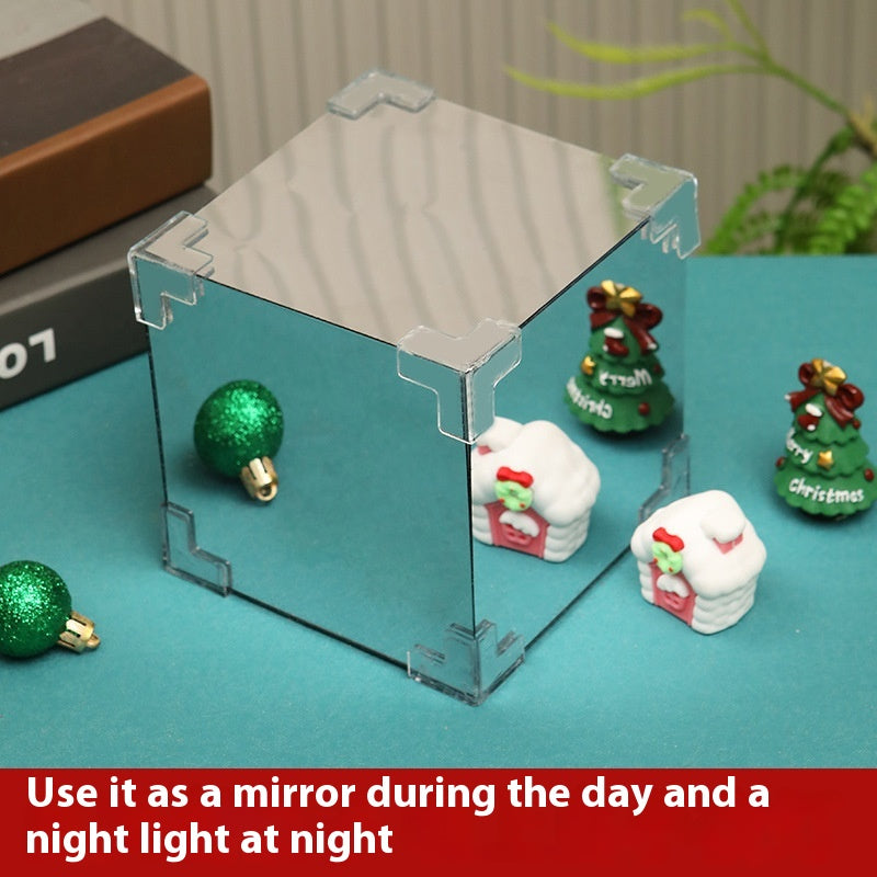 DIY Mirror LED Cube Lamp with 3D Santa Snowman Christmas Scene