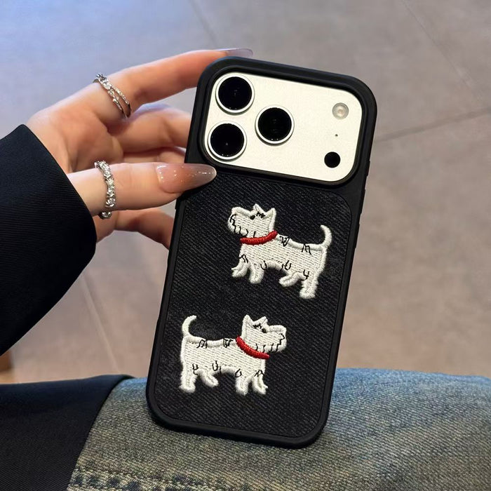 Cover per telefono con due cani ricamati in stile cinese, in TPU di alta qualità