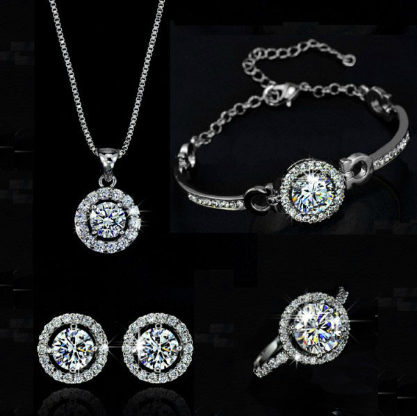 Women's Crystal Jewellery Set with Earrings and Necklace, Silver or Gold