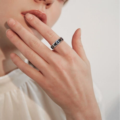 Stainless Steel Spinner Ring With Moon And Stars Design