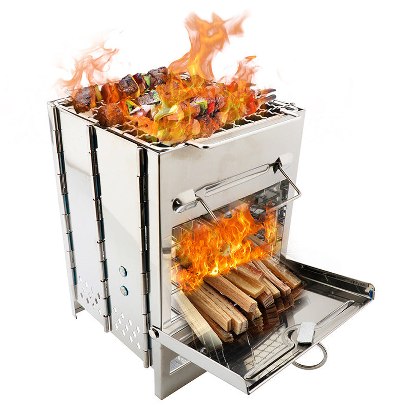 Folding Camping Wood Stove in Stainless Steel, Portable and Compact
