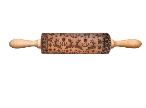 Wooden Christmas Embossing Rolling Pin for Cookies and Dough