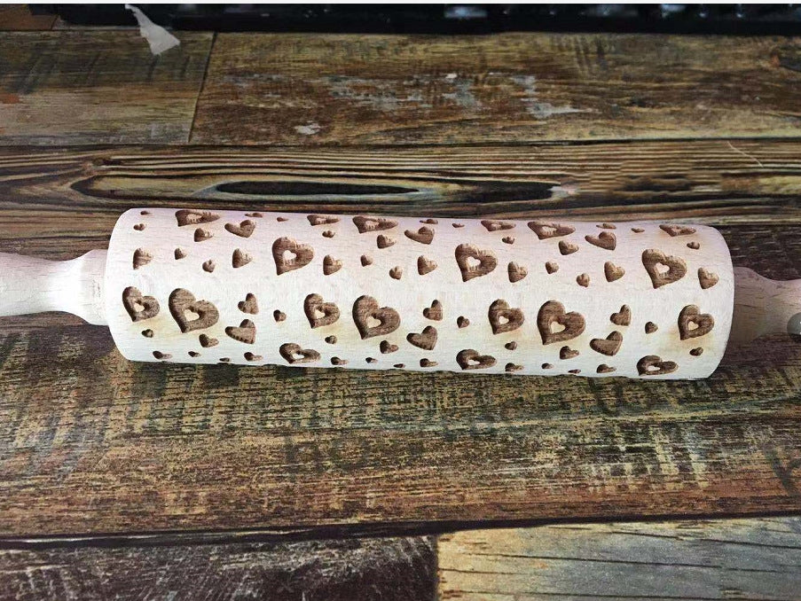 Wooden Christmas Embossing Rolling Pin for Cookies and Dough