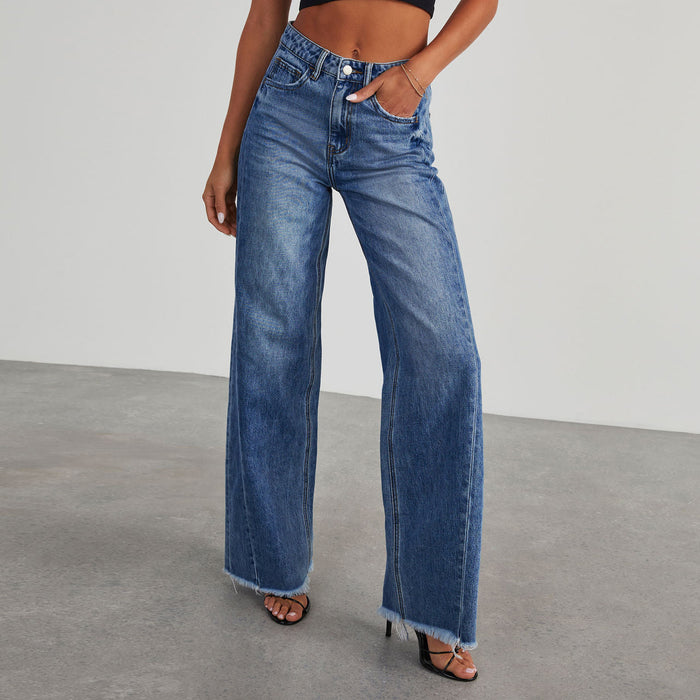 Women's High-Waist Straight Wide-Leg Jeans with Pockets