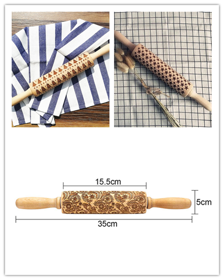 Wooden Christmas Embossing Rolling Pin for Cookies and Dough