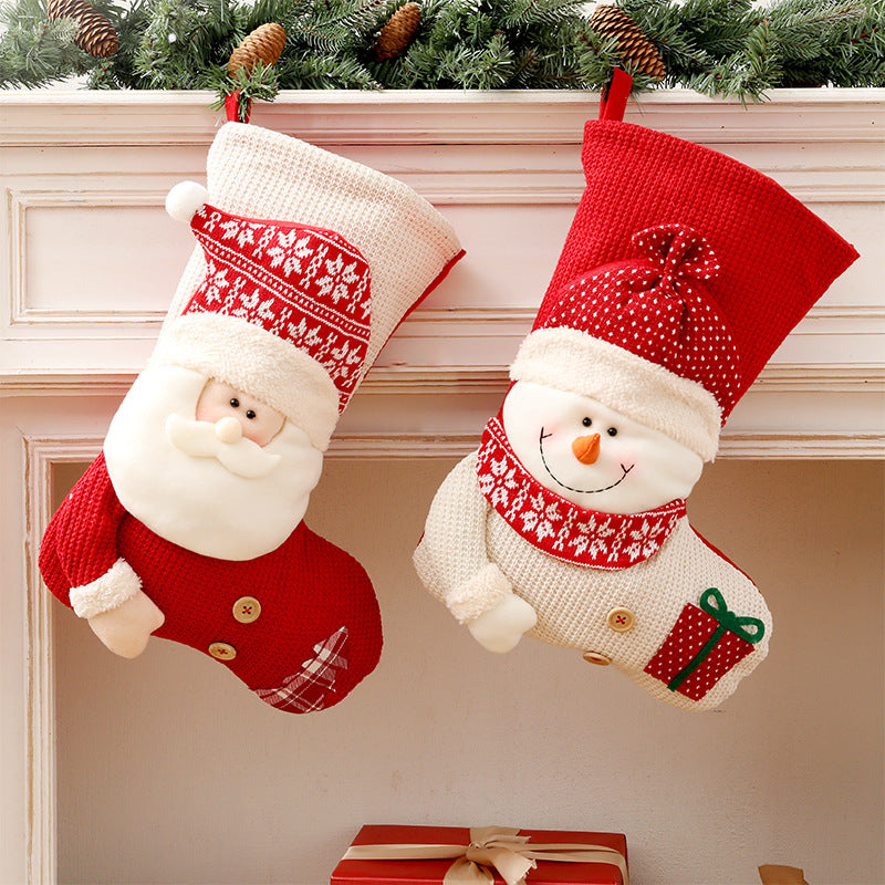Large Red and White Knitted Christmas Stocking for Fireplaces