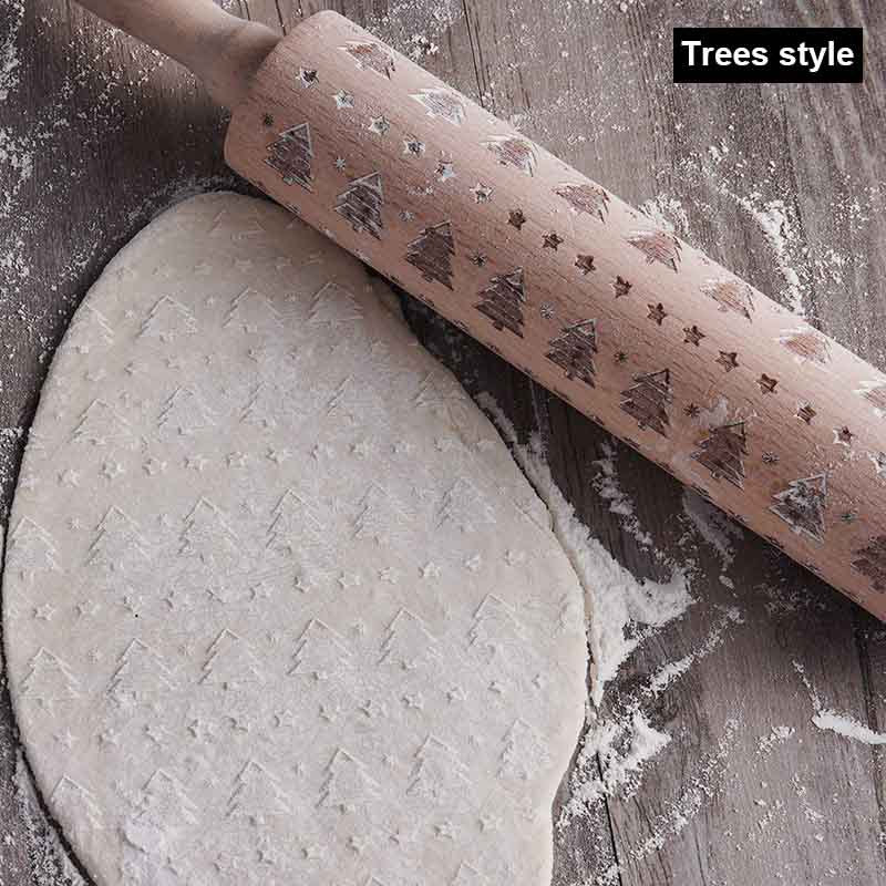 Wooden Christmas Embossing Rolling Pin for Cookies and Dough