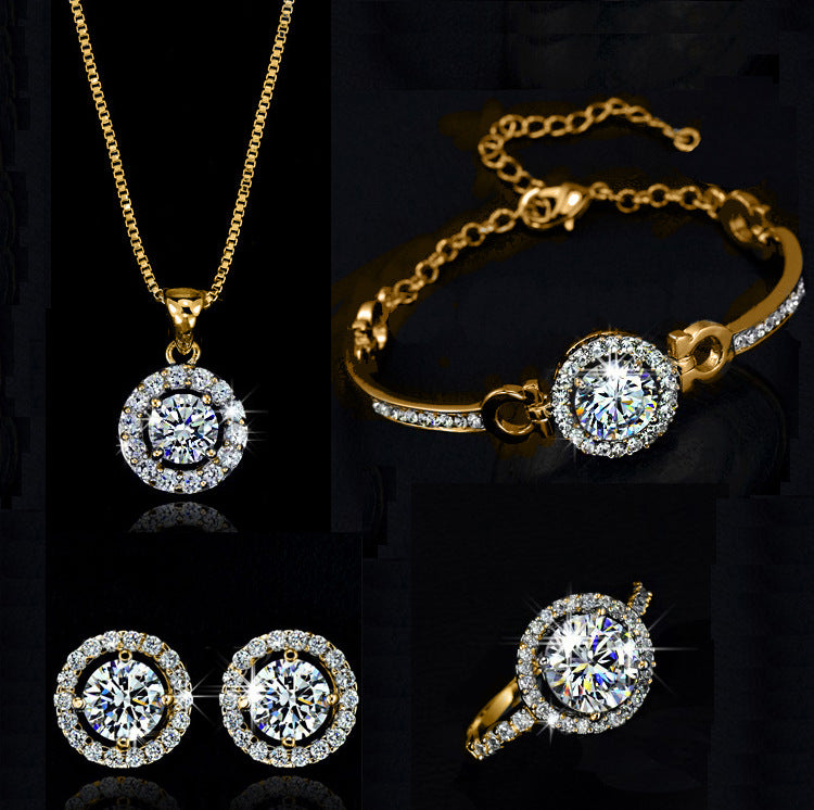 Women's Crystal Jewellery Set with Earrings and Necklace, Silver or Gold