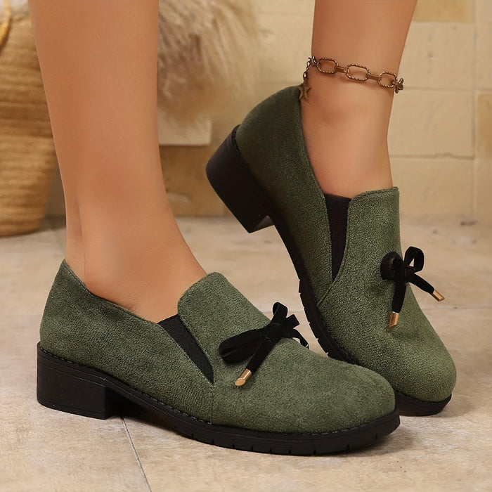 Mocassins à enfiler pour femme avec nœud décoratif et petit talon carré