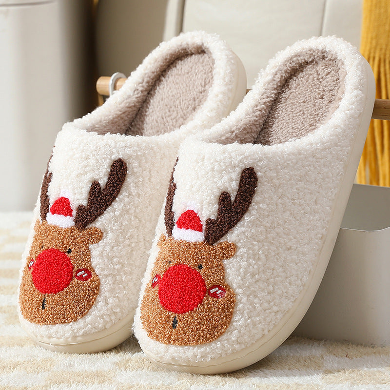 Christmas Elk Slippers Soft Cosy Slip-On House Shoes