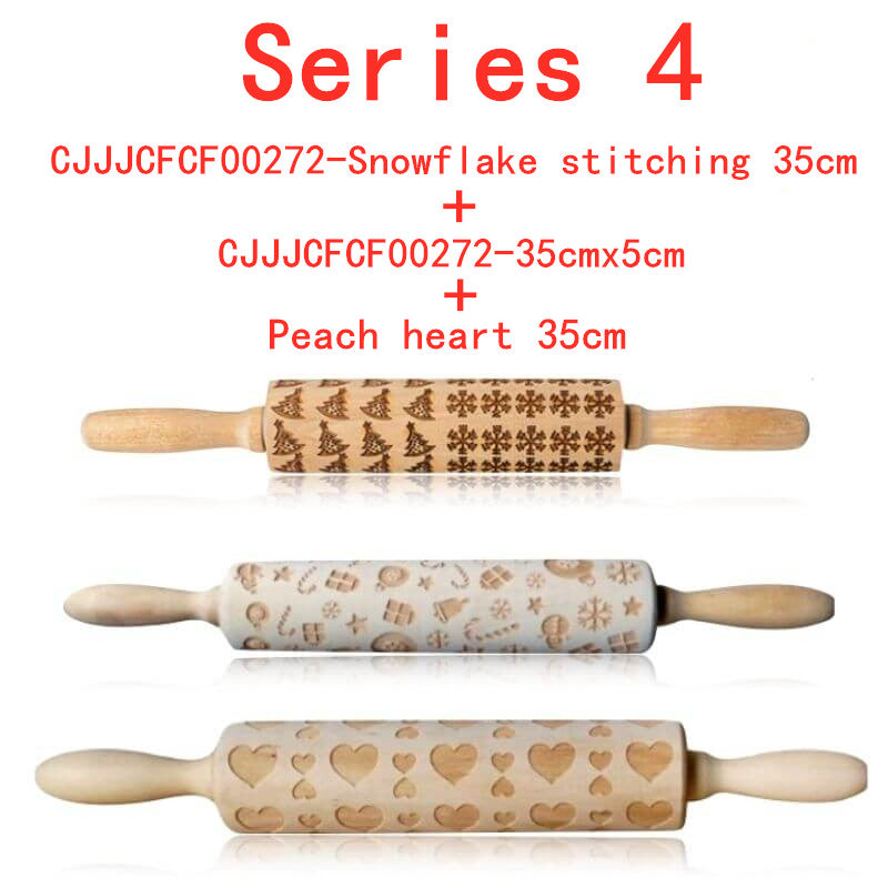 Wooden Christmas Embossing Rolling Pin for Cookies and Dough