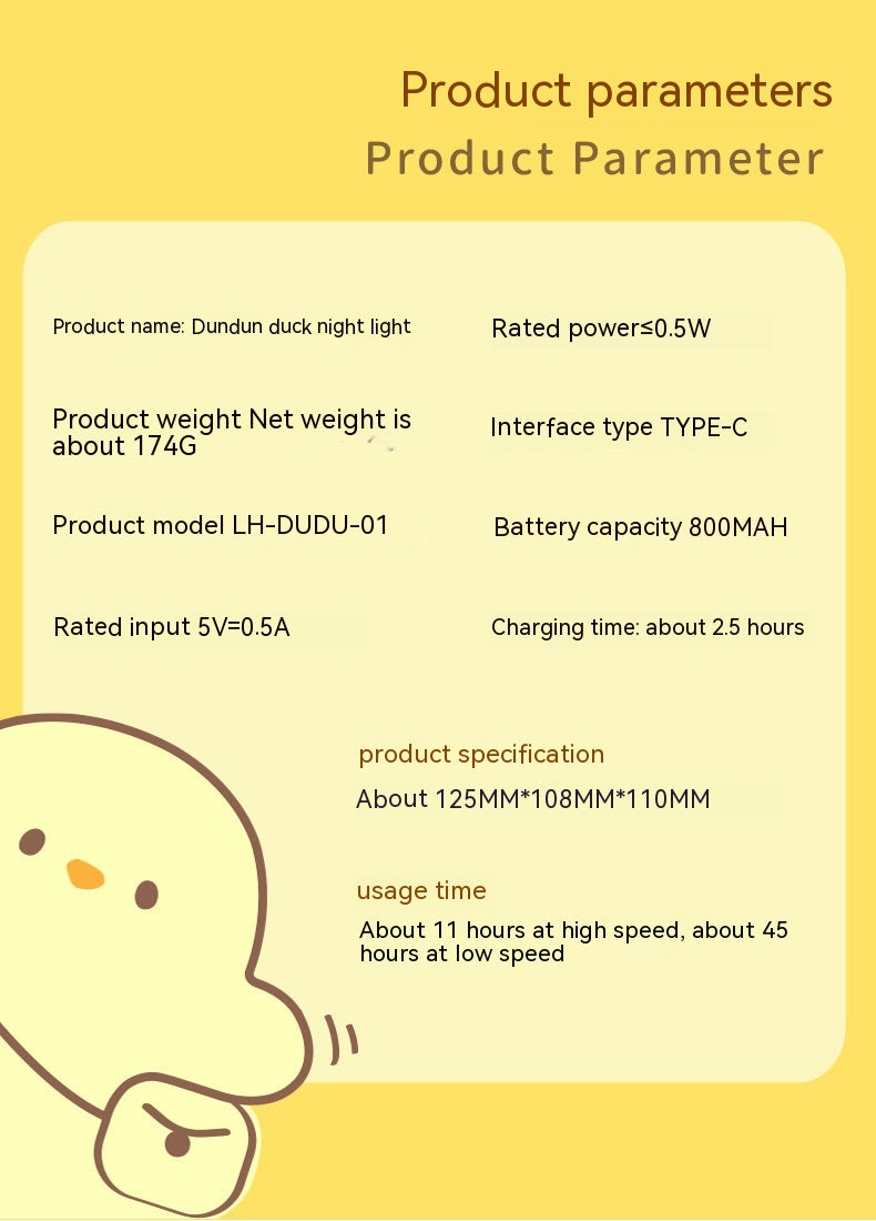 Cute Duck LED Night Lamp, Silicone USB Rechargeable Touch Light