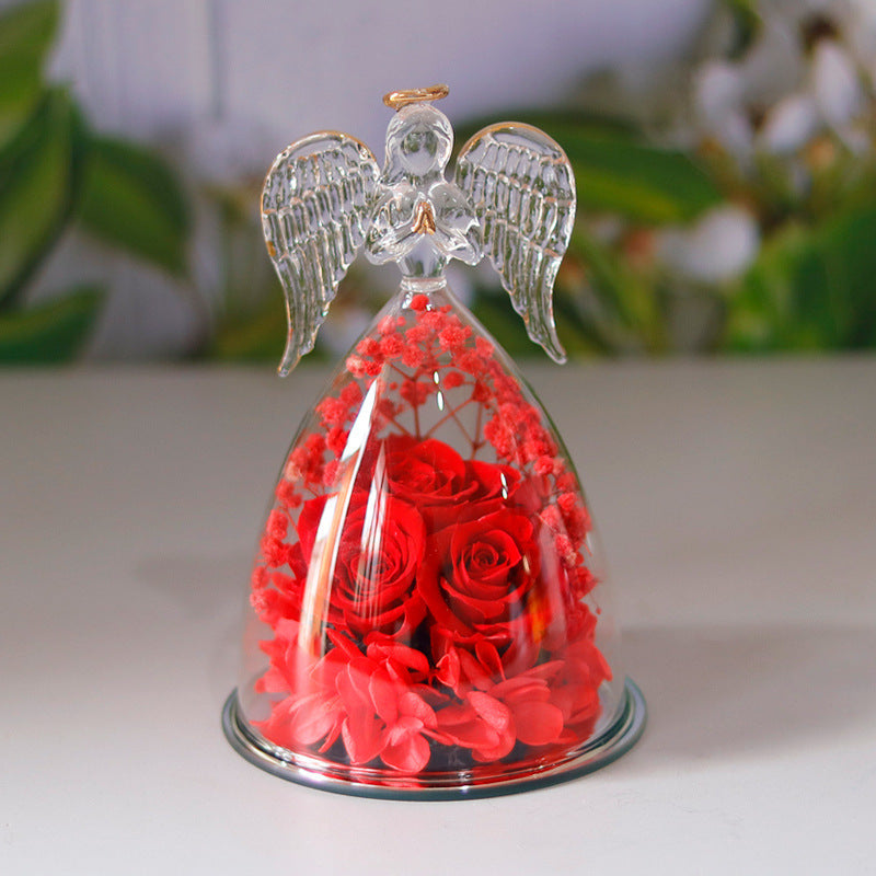 Eternal Flower Angel Gift Box with Glass Cover Dried Rose