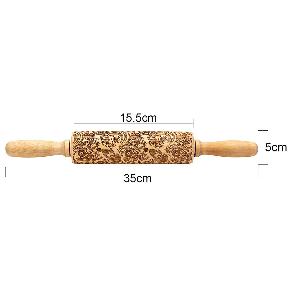 Wooden Christmas Embossing Rolling Pin for Cookies and Dough