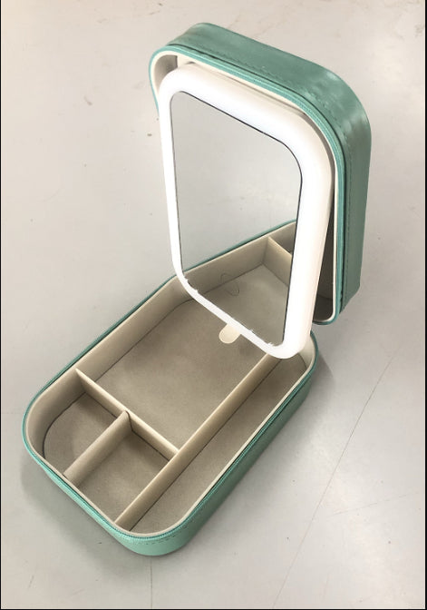 Portable Makeup Storage Box With LED Mirror and Touch Light