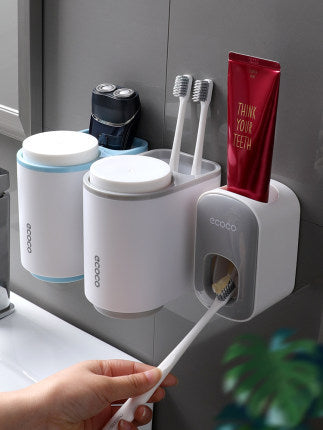Wall Mounted Automatic Toothpaste Dispenser And Toothbrush Holder