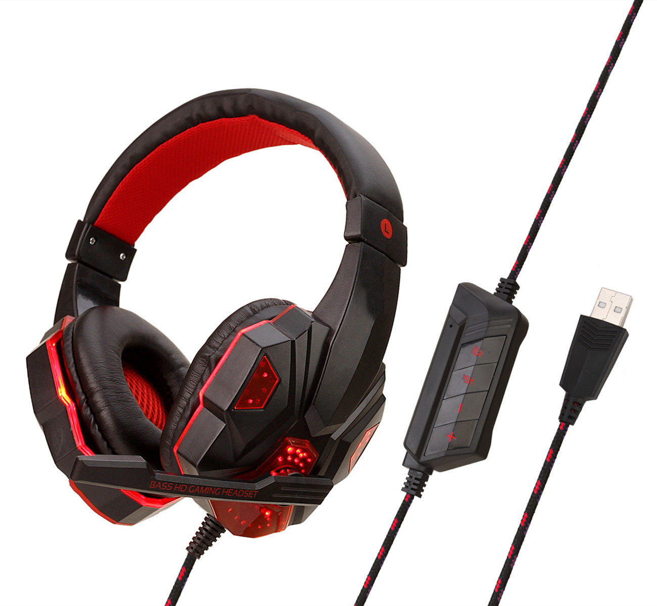 Wired Gaming Headphones with LED Lights, Over-Ear Headset for PC