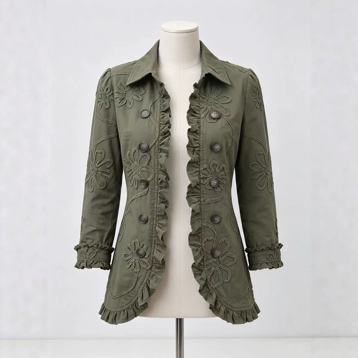 Women's Pleated Lapel Blazer Jacket, Solid Colour Ruffled