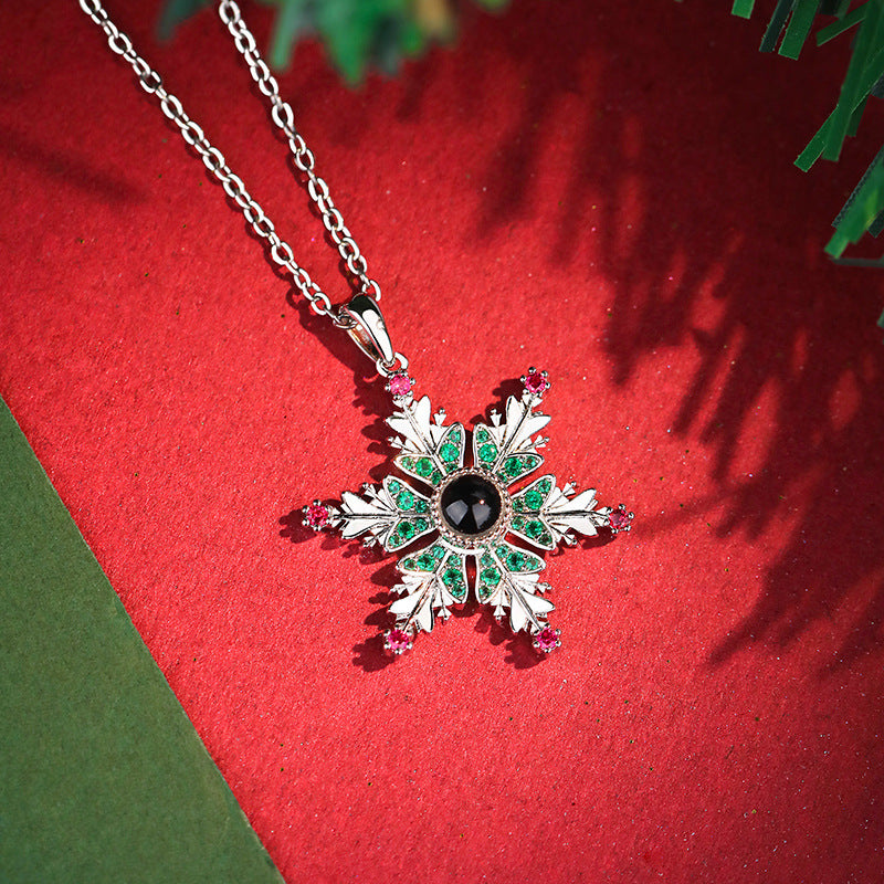 Christmas Snowflake Projection Necklace for Couples Gifts