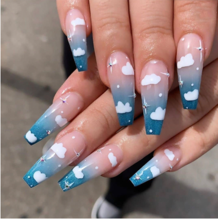 Press-On Soft False Nails, Finished Wearable Nails in Blue, Purple and Pink