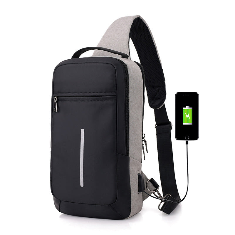 Anti-Theft USB Charging Chest Bag for Men, Polyester Crossbody Sling