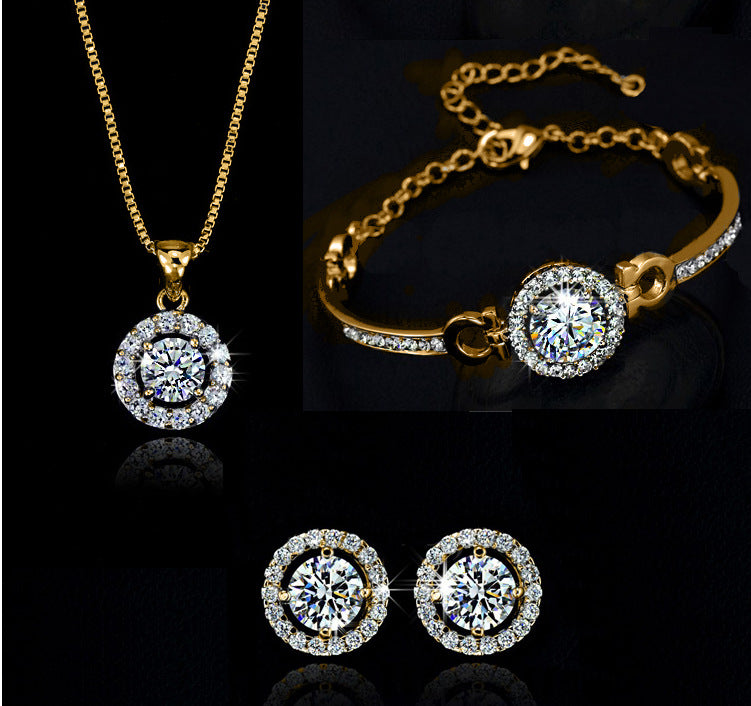 Women's Crystal Jewellery Set with Earrings and Necklace, Silver or Gold