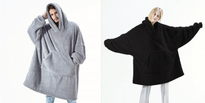 Oversized Fleece Hoodie With Big Pocket, Thick Double-Sided
