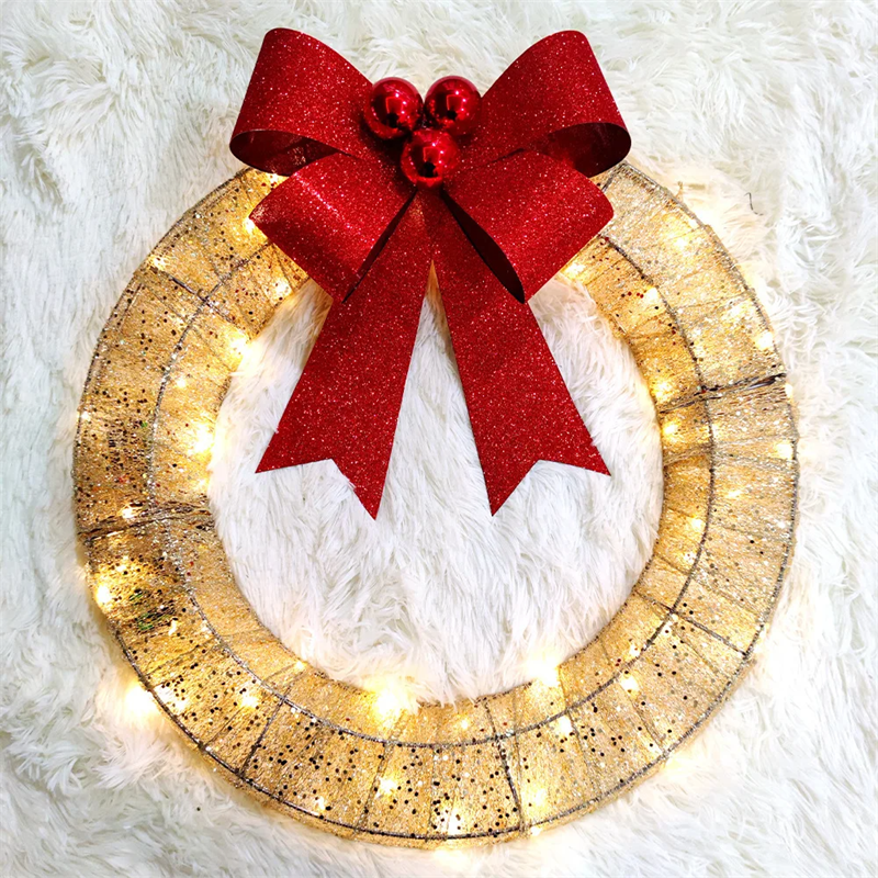 50cm Christmas Garland with Warm LED Lights and Big Bow