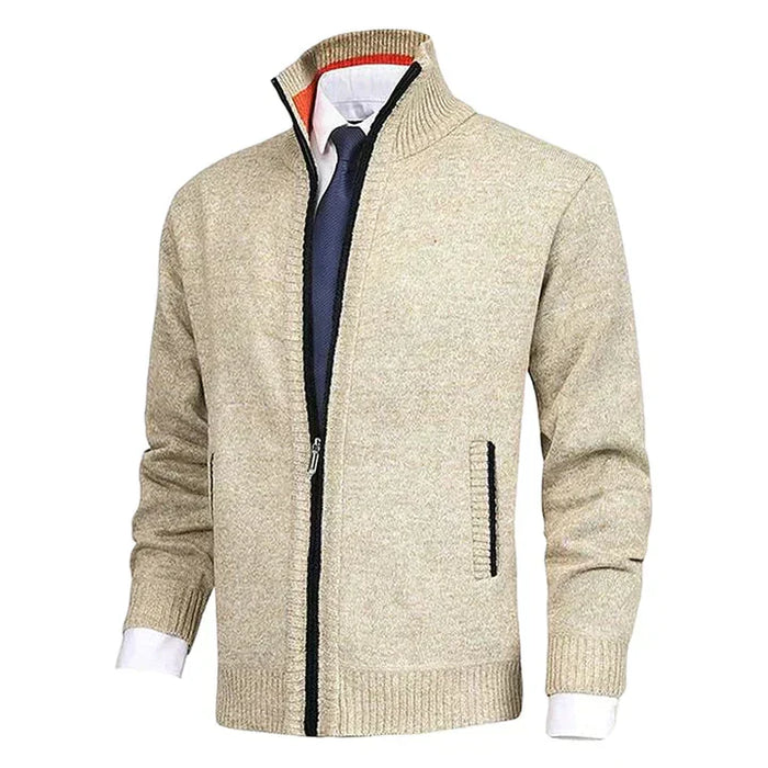 Men's Zip-Up Cardigan with Stand Collar and Pockets