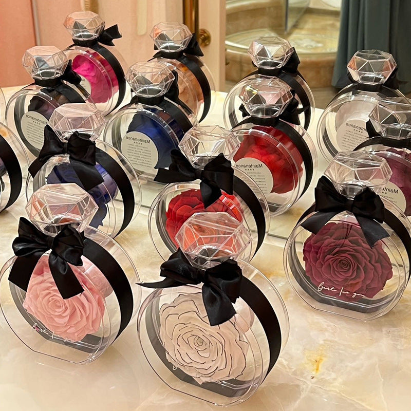 Natural Eternal Rose Flower Gift Box with Transparent Cover