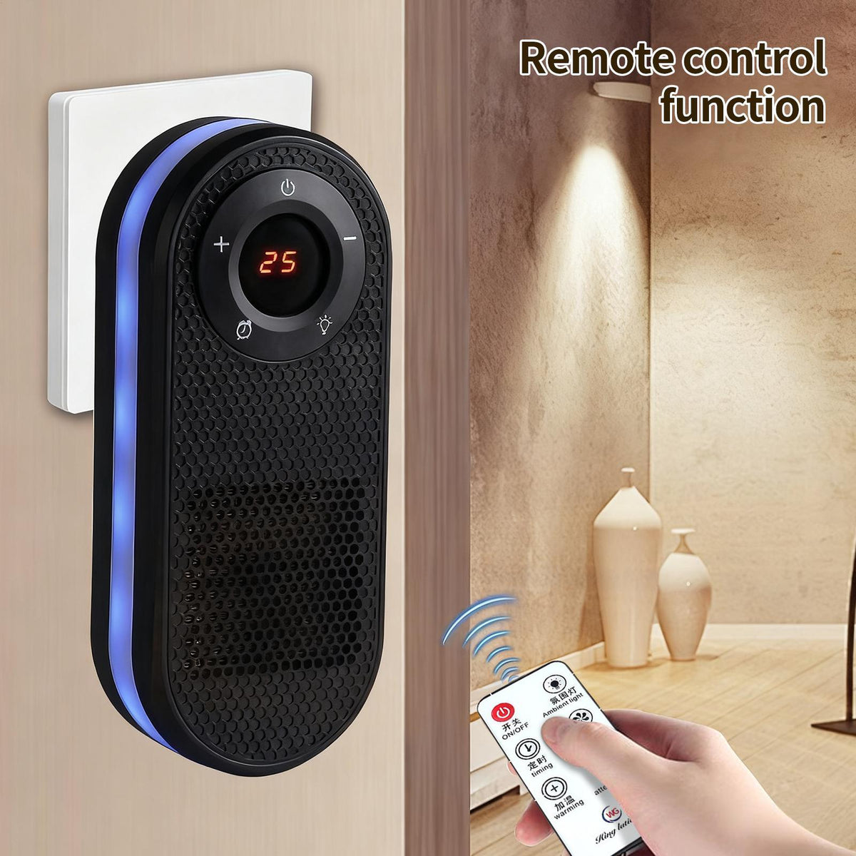 Small Electric Heater With Remote, 180 Degree Rotating