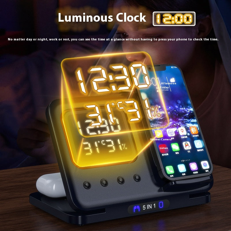 5 In 1 Wireless Charger Stand With LED Alarm Clock And Display