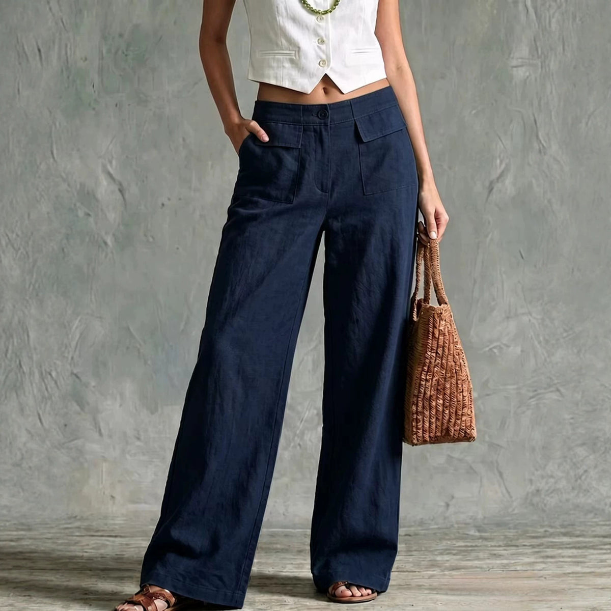 Women's Loose Fit Elastic Waist Trousers in Solid Colours