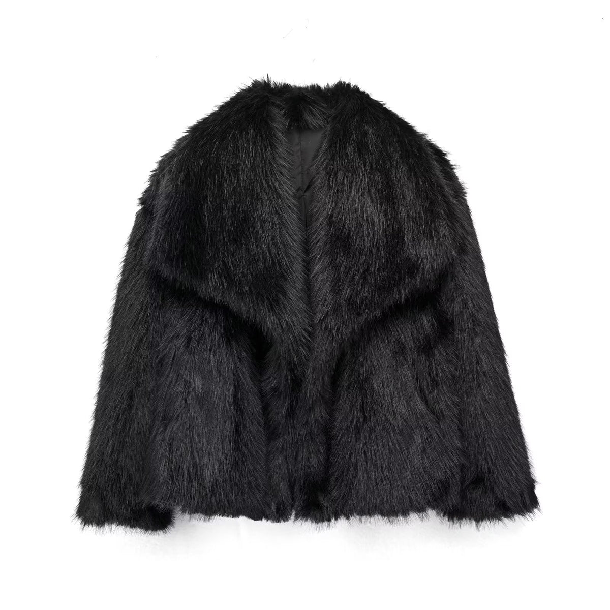 Women's Winter Plush Coat, Fluffy Thick Lapel Jacket