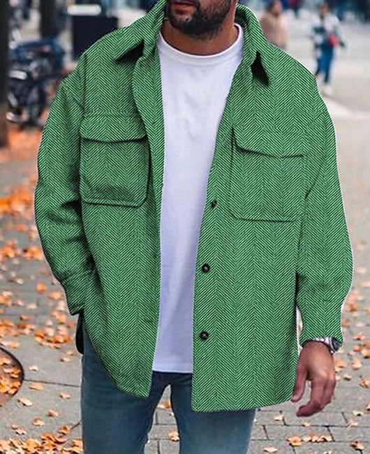 Men's Polo Collar Work Jacket, Smart Casual Coat for Everyday Wear