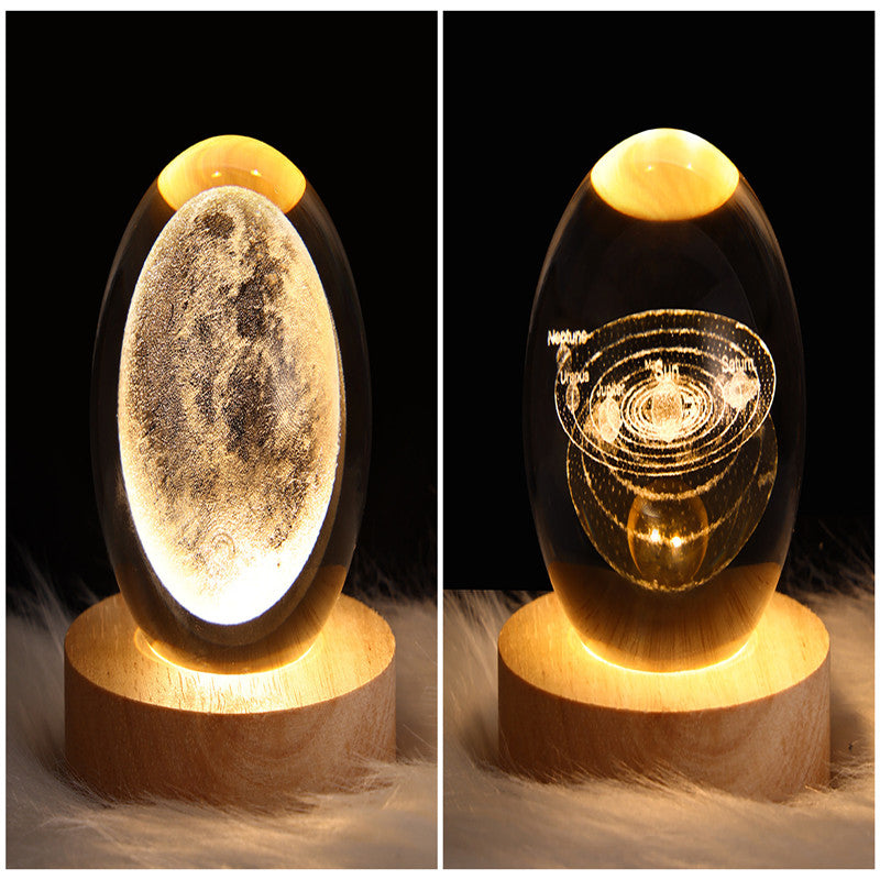 LED Galaxy Crystal Ball Night Light With Solid Wood Base