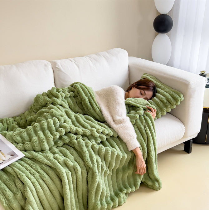 Soft Faux Rabbit Fur Blanket, Thick Bubble Velvet Throw