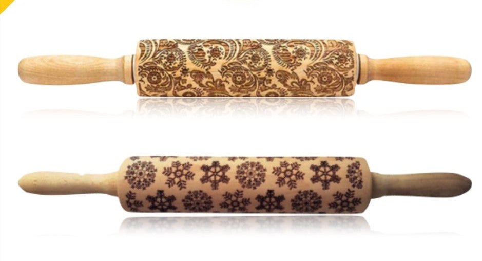 Wooden Christmas Embossing Rolling Pin for Cookies and Dough
