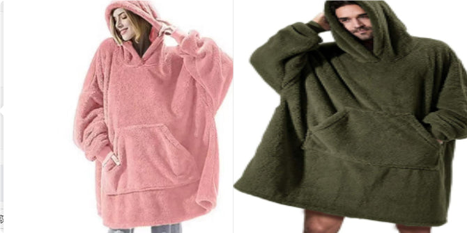 Oversized Fleece Hoodie With Big Pocket, Thick Double-Sided