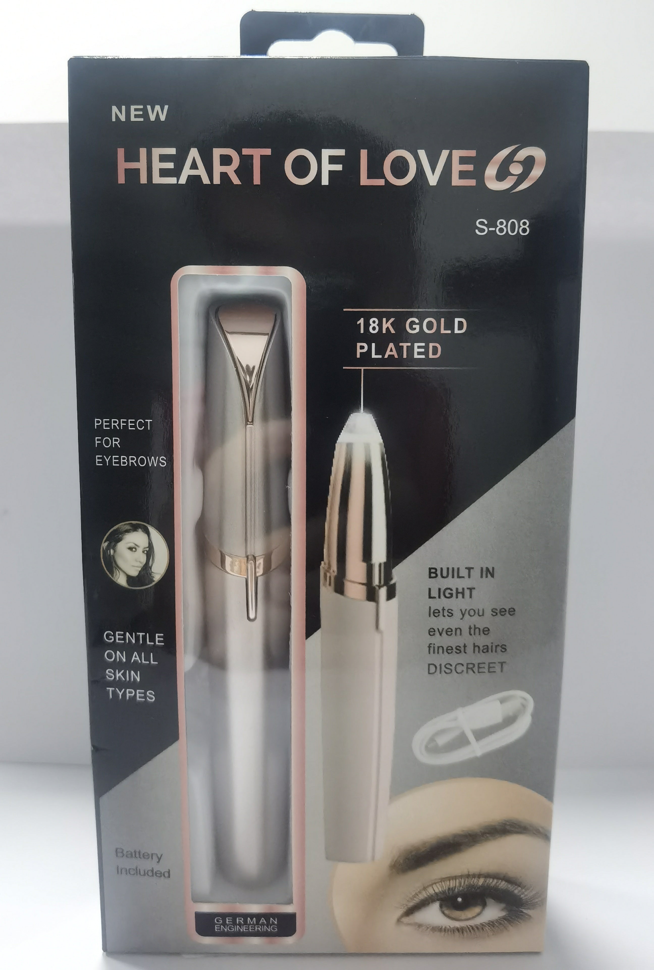 Mini Electric Eyebrow Trimmer with LED Light and Gold-Plated Head