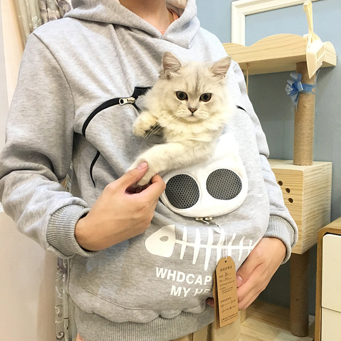 Sudadera con capucha y bolsillo con gato para mujer, manga larga y corte cómodo