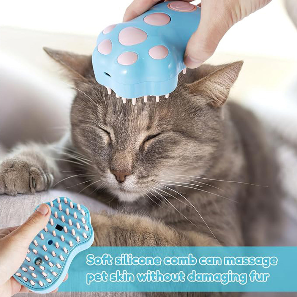 Rechargeable Steam Cat Brush with Soft Silicone Teeth, Paw Shaped