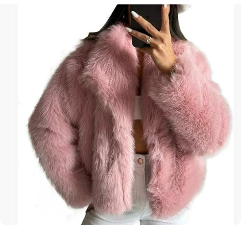 Women's Winter Plush Coat, Fluffy Thick Lapel Jacket