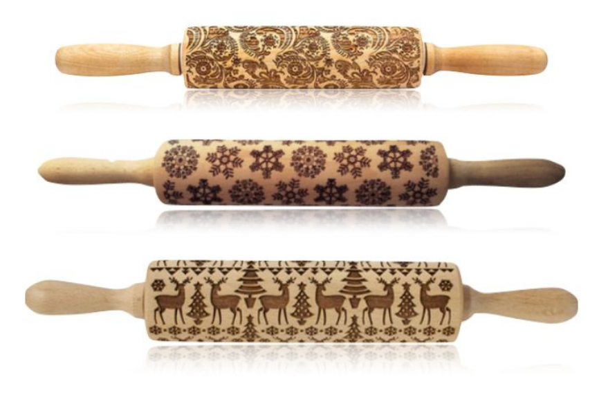 Wooden Christmas Embossing Rolling Pin for Cookies and Dough