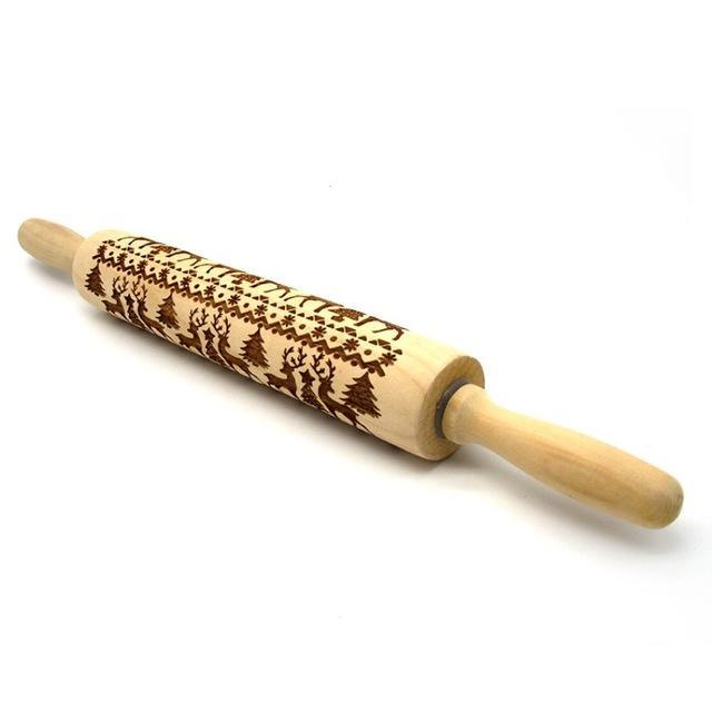 Wooden Christmas Embossing Rolling Pin for Cookies and Dough