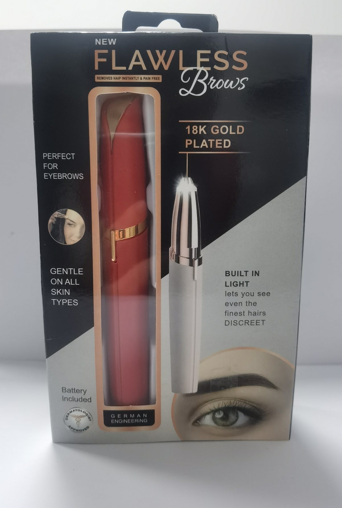 Mini Electric Eyebrow Trimmer with LED Light and Gold-Plated Head