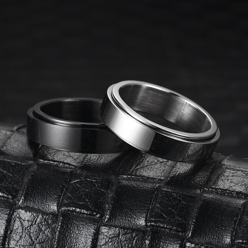 Stainless Steel Spinner Ring With Moon And Stars Design